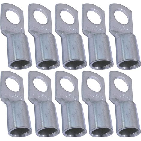 Lot de 10 Cosses Electriques à Oeillet Tubulaire - Oeil - Ø8mm - Non Isolées - pour Conducteur 25mm² - Connecteur de Fil Electrique - Serrage - Couleur Argent