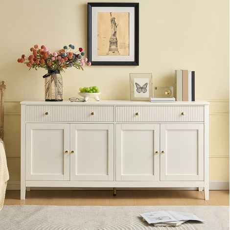 Credenza bianca 160 x 40 x 82 cm con 2 cassetti, 4 ante e ripiani regolabili DESVIAE (1/5)