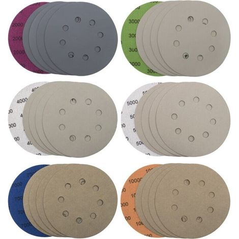 30 Pièces Disques de Ponçage 125mm 8 Trous Disques Abrasifs Papier de Verre Sec à l'eau Tampons de Ponceuse Orbitale Feuilles de Papier Abrasif pour Métal Bois, Grain 2000/3000/4000/5000/7000/10000-In (1/4)