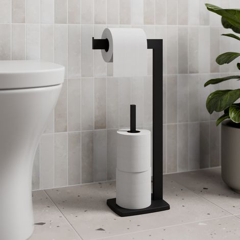 Black Aquari Square Toilet Roll Holder Free Standing Bathroom Accessories