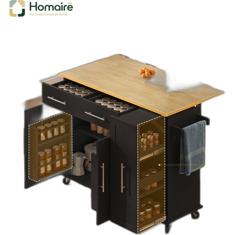 Küchenwagen aus MDF schwarz mit Stauraum 120 x 40 x 90 cm HOMAIRE (1/5)