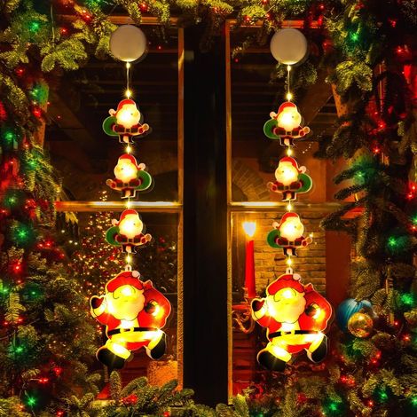 CYRILL – Luci decorative per finestra di Natale, set di 2 luci LED per interni da Babbo Natale, a batteria, a sospensione, a ventosa, decorazione per porta del giardino, casa, albero, feste (1/5)