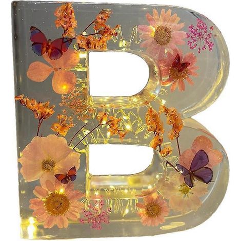 Kreative florale Nachtleuchte in Buchstabenform, mit Trockenblumen, LED-Beleuchtung, Ambientelicht, Harzlampe, Tischdekoration für Partys, Beleuchtung B (1/5)