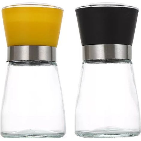 Moulin à Sel et Poivre - Mécanisme en Céramique Réglable - Corps en Verre et Corps en Acier Inoxydable Brossé - Lot de 2 (1/5)