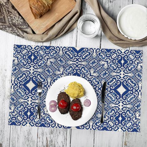 Ensemble de 4 sets de table bohèmes portugais, 30 x 45 cm, en polyester filé, pour la décoration de votre table de cuisine ou salle à manger - Style vintage (1/4)