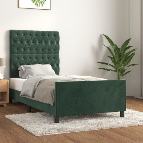 Lit simple pour adulte avec tête de lit - Cadre de lit Vert foncé 90x190 cm Velours BV298026 - BonneVie (1/5)
