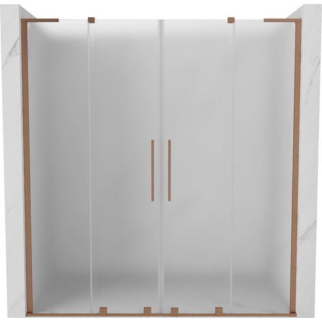 Mexen Velar L Duo Schiebetür Duschabtrennung 170 cm, Mattglas, Gebürstetes Kupfer - 871-170-003-32-65