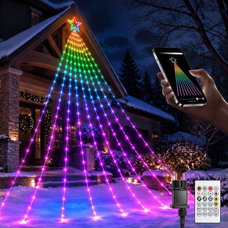 5m Guirlande Lumineuse Sapin Noël Cascade 245 LED RGB et 20 Lampes Étoiles 30 modes Rythme Musical Contrôle APP+Télécommande Minuterie Étanche IP44 avec Étoile Pour Jardin Fête Festival Décoration Ext (1/5)