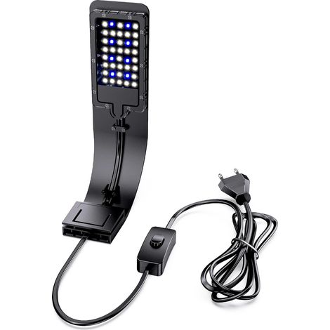 Lampe LED Ultra-mince pour Petit Aquarium, Lampe Éclairage Aquarium avec 40 LEDs Lumière Blanche et Bleue pour Aquariophilie, 8W, 640LM (Noir) (1/5)