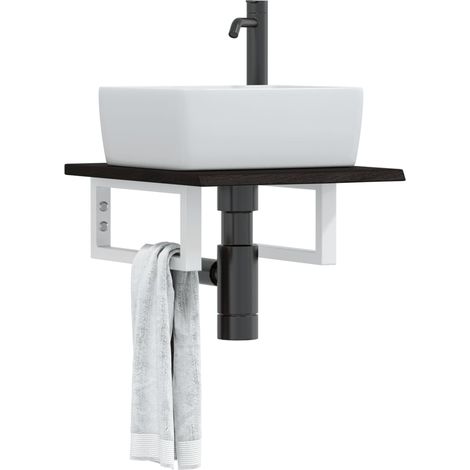Estante de lavabo de pared de acero y madera maciza de roble vidaXL (1/5)