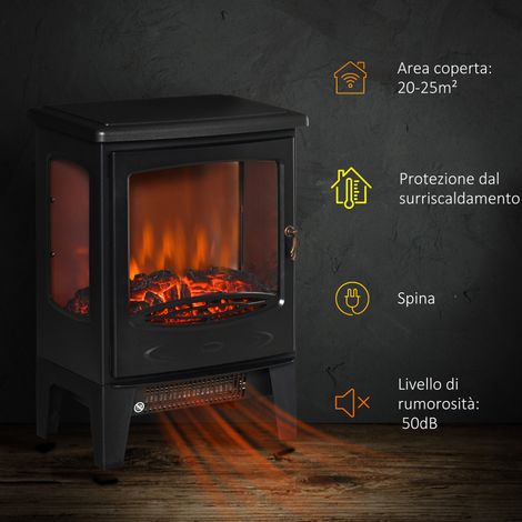 Cheminée électrique 3 faces ouvertes effet flamme, noir, 39x26x54,8cm, puissance variable 900-1800W, sécurité anti-surchauffe, chauffe 20-25m². (1/5)
