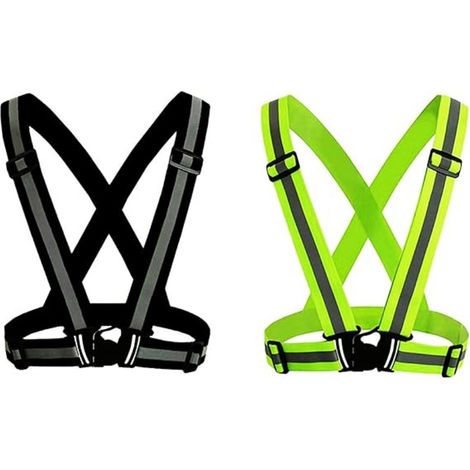 2 Pcs Gilet de Sécurité Veste Réfléchissante Taille Ajustable Forte Visibilité Vélo, Moto, Marche, Gilet Réfléchissant de Sécurité (Vert + Noir) (1/5)