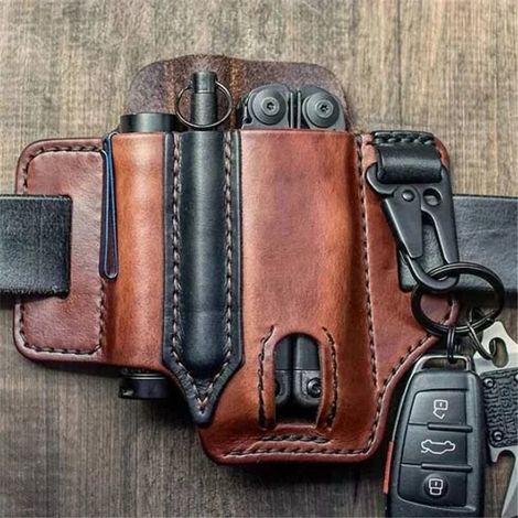 Gürtel-Werkzeugtasche, multifunktionale Gürteltasche, Gürteltasche, EDC-Mehrzwecktasche mit Schlüsselanhänger – Braun FLITI (1/4)