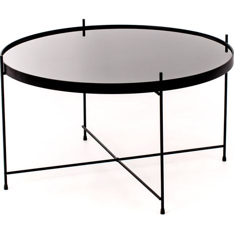 Tavolino da Giardino Ø70x40 cm in Metallo Top in Vetro Nero (1/3)