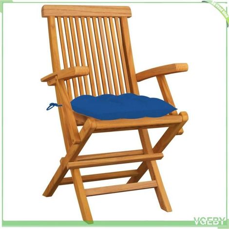 Chaises de jardin - FAFEICY - 3062539 - Bois teck massif - Pliantes - Coussins bleus (lot de 3) (1/5)