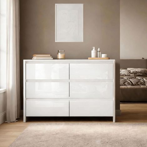 Ardenza High Gloss Wide Chest of 6 Drawers Bedroom Storage Furniture (1/5)