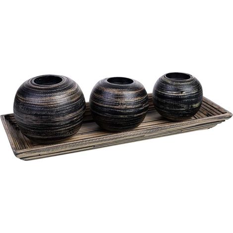Juego bandeja y 3 portavelas de madera de bambú negro 33x13x3h cm (1/5)