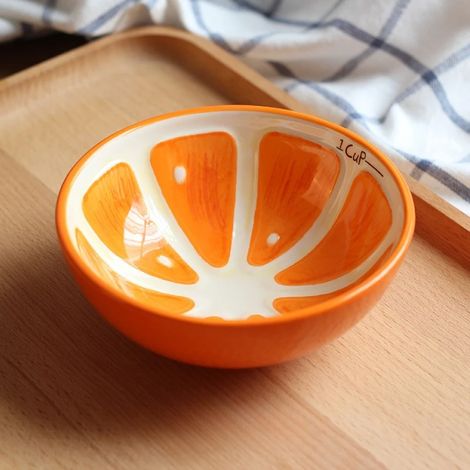 Bol en céramique de 12,5 cm (5 pouces) en forme de fruit, style dessin animé japonais (orange), pour usage domestique.
