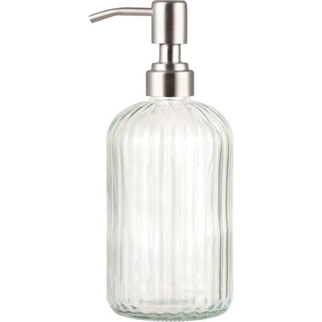 Distributeur savon verre 414 ml, pompe inox antirouille, motif écoulement, salle de bain/cuisine (1/5)