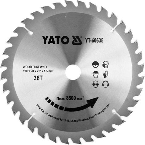 Lame De Scie TCT - 190 X 36 X 20 Mm - Pour Bois Humide Et Sec - 1 Pièce
