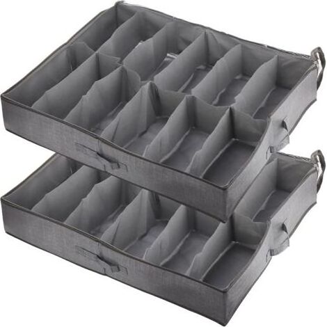 Lot de 2 Sacs de Rangement Chaussures, avec Fenêtre Transparente, Boite Rangement Sous Lit Pliable avec Poignées, pour Organisateur Chaussures, 12 Compartiments, Gris (1/5)