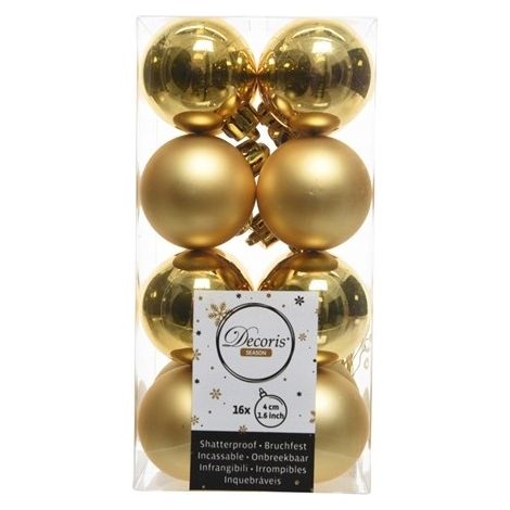 Palline di Natale infrangibili, set da 16, 4 cm, oro