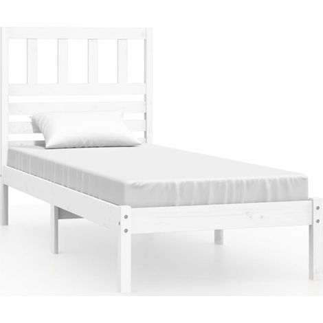 Cadre de lit (matelas blanc non inclus) 75 x 190 cm en pin massif (1/5)