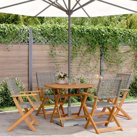 vidaXL 5 Piece Garden Dining Set Grey Poly Rattan and Solid Wood (1/5)