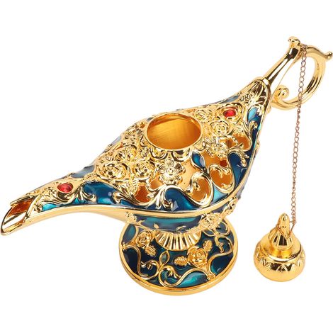 Lampe raffinée en alliage à motif en relief inaltérable, idéale pour les chambres et les bureaux, or et bleu, 22 cm (8,7 pouces). (1/5)