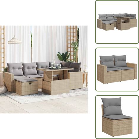 7-tlg. Garten-Sofagarnitur mit Kissen Beige Poly Rattan - Garten Sofagarnitur - Garten Sofagarnituren - Outdoor Sofagarnitur - Sofagarnitur Terrasse (1/5)