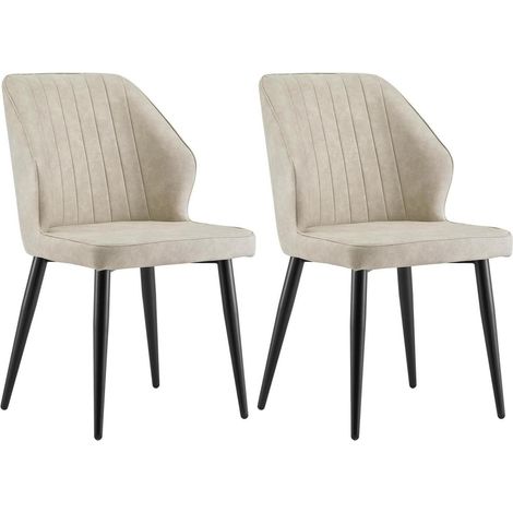 Esszimmerstühle 2er Set Kunstleder gepolstert mit Rückenlehne und Metallbeinen, Beige (1/5)