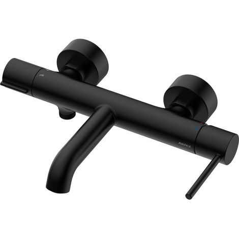 Avapax Robinet de baignoire mural - Noir mat - Laiton - Inverseur de douche intuitif - Bec compact (1/2)
