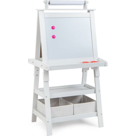 Chevalet d'art 3-en-1 blanc en MDF avec tableau blanc, ardoise et rouleau de papier, rangements pour classe, crèche et salle de jeux (1/5)
