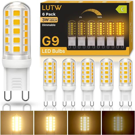 Ampoule LED G9 Dimmable, 3W = 40W 480LM Blanc Chaud 2700K Lot de 6 G9 LED Classe C, Ampoule LED, Économie d'énergie, Sans Scintillement, CRI 80, pour Cuisine Chambre Salon Jardin (1/5)