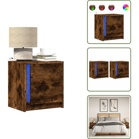 Nachttische mit LED-Leuchten 2 Stk. Räuchereiche Holzwerkstoff - Nachttisch - Nachttische - Nachtschrank - Nachtkonsole (1/5)