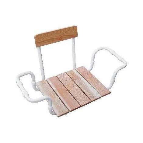 SIÈGE POUR BAIGNOIRE RÉGLABLE EN MÉLÈZE AVEC DOSSIER CADRE BLANC Dimensions : Mélèze - Blanc