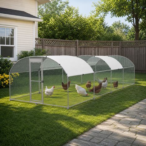 Froadp Poulailler avec toit arqué - 3x10x2 m - Structure en acier galvanisé - Cage à poules/oiseaux avec toit en toile - Abri solaire pour poules et oiseaux (1/5)