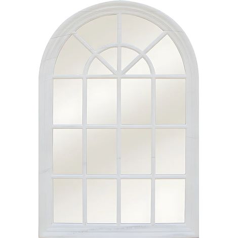 Vente-Unique – Miroir sur pied fenêtre en bois de paulownia 80 x 120 cm – Blanc effet vieilli – Dos MDF pour installation murale (1/3)