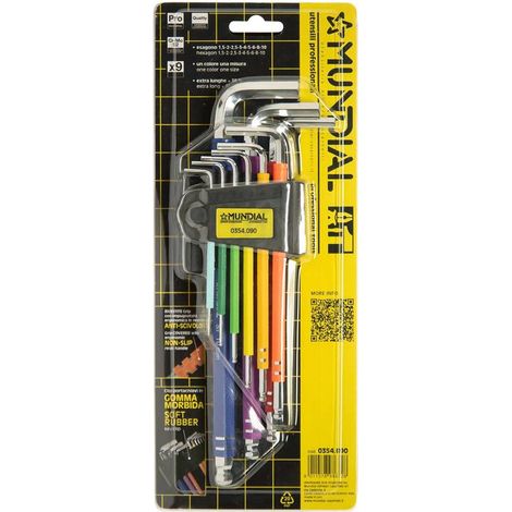 CHIAVI ESAGONALI PLASTIFICATE EXTRA LUNGHE IN SERIE (1,5-10) 9 pezzi