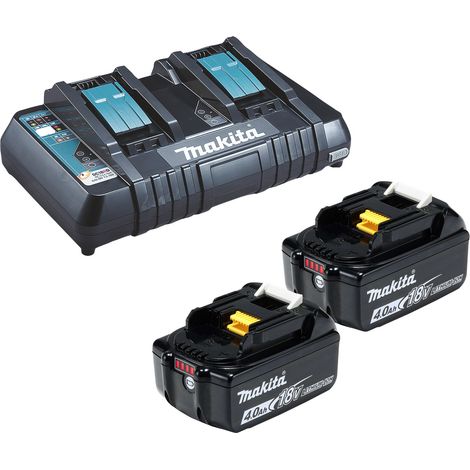 Makita 2x BL1840B batterie 4,0 Ah 18V Li-Ion + DC18RD chargeur double rapide - DC18RD-BL1840-2x