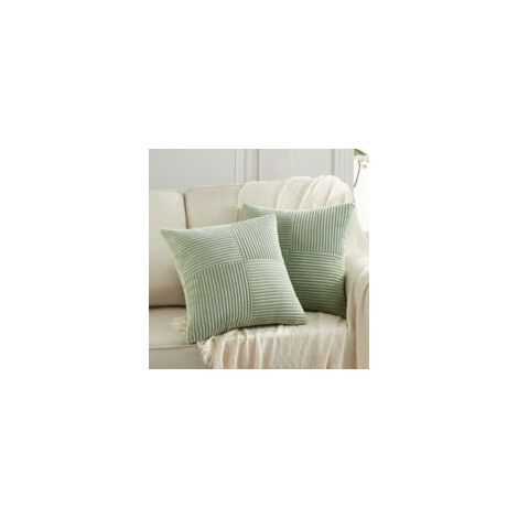 Lot de 2 housses de coussin 45x45 cm en velours côtelé – Vert sauge à motif croisé – Douces et écologiques pour canapé et chambre (1/5)