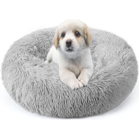 Hundekorb, Katzenbett, runder Hundekorb, Katzenkissen, Donut-Korb, Haustierbett für Katzen und Hunde, Kissen für Katzen und kleine mittelgroße Hunde, Ø60 cm, Hellgrau (1/5)