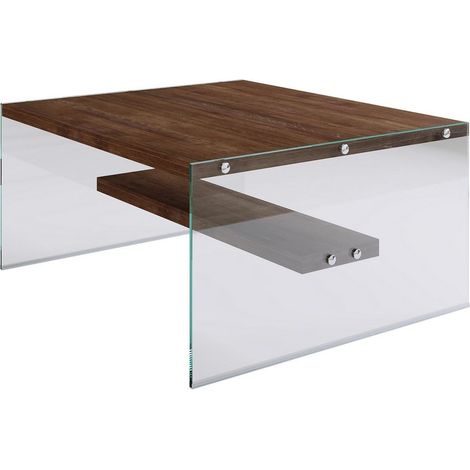 Table basse carrée 1 étagère en bois de pin et structure en verre (1/5)