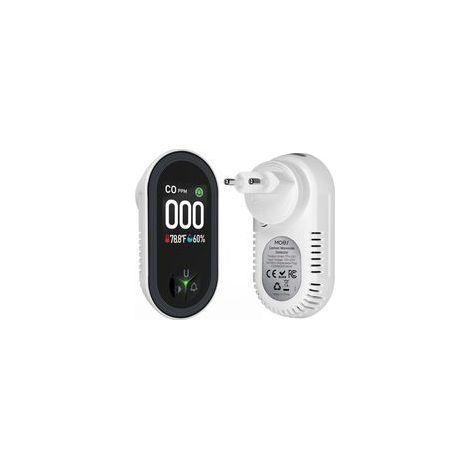 Détecteur de Monoxyde de Carbone avec Prise pour Maison, Alarme de Monoxyde de Carbone, Alarme de CO, avec Capteurs de Température et d'Humidité, Blanc, PTH-24D (1/5)