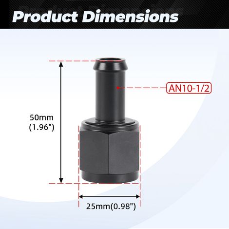 Internal threaded hose barbed fitting aluminum fuel line adapter - AN10-1/2 (1/4)