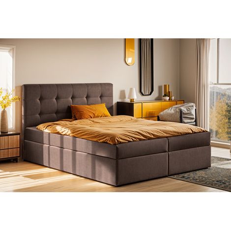 Boxspringbett mit matratze und bettkasten, Schlafbett LUDANO stoff Noel 120x200 cm Braun (1/5)