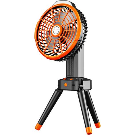 Ventilador de camping 2 en 1 – LED, recargable, trípode, 4 velocidades – Tienda de campaña, techo – Hogar, oficina, camping, picnic, pesca