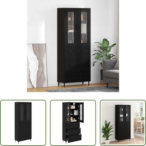 vidaXL Buffet bois - Haut Armoire 2 pcs Chêne noir Bois Aggloméré et Verre (1/5)