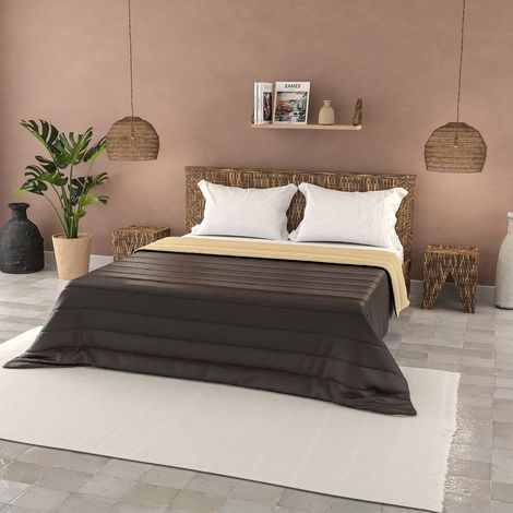 Couette d'été en Microfibre Couleur Unie, Basic, Marron/Crème, 250x240cm (1/5)