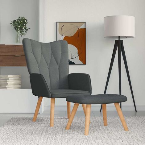 vidaXL Sillón de relax con taburete tela gris oscuro (1/5)